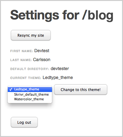 Settings page